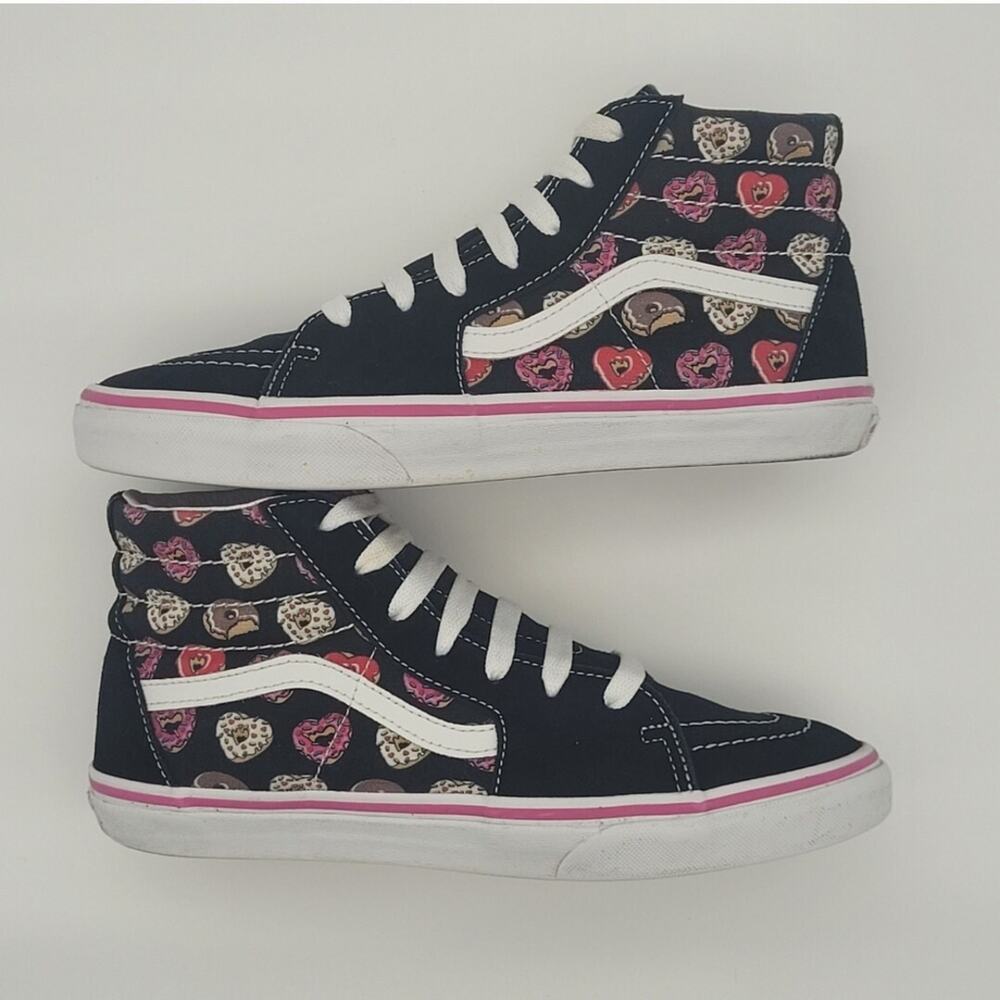 Used Vans Kids SK8-Hi Heart Donuts Black Suede Sneakers - Size 6.5 Juniors